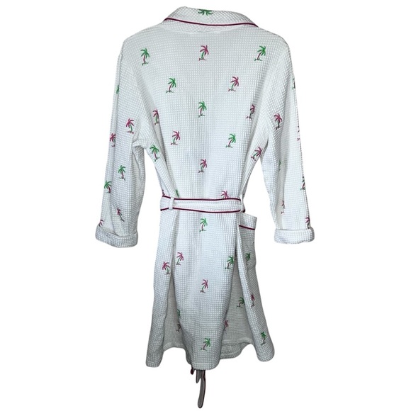 Quacker Factory Waffle Knit Palm Tree Robe Belted Size Large - Picture 2 of 8